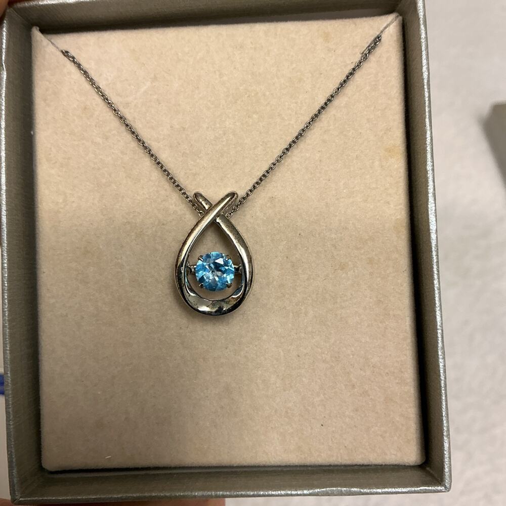 Zales Vtg Sterling Silver Topaz Rhythm Pendent 18" Faceted Cable Necklace 3602